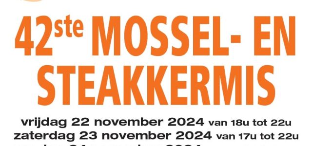 VK ’t Gareel nodigt u uit op zijn 42e mossel- en steakkermis, op vrijdag 22, zaterdag 23 en zondag 24 november 2024